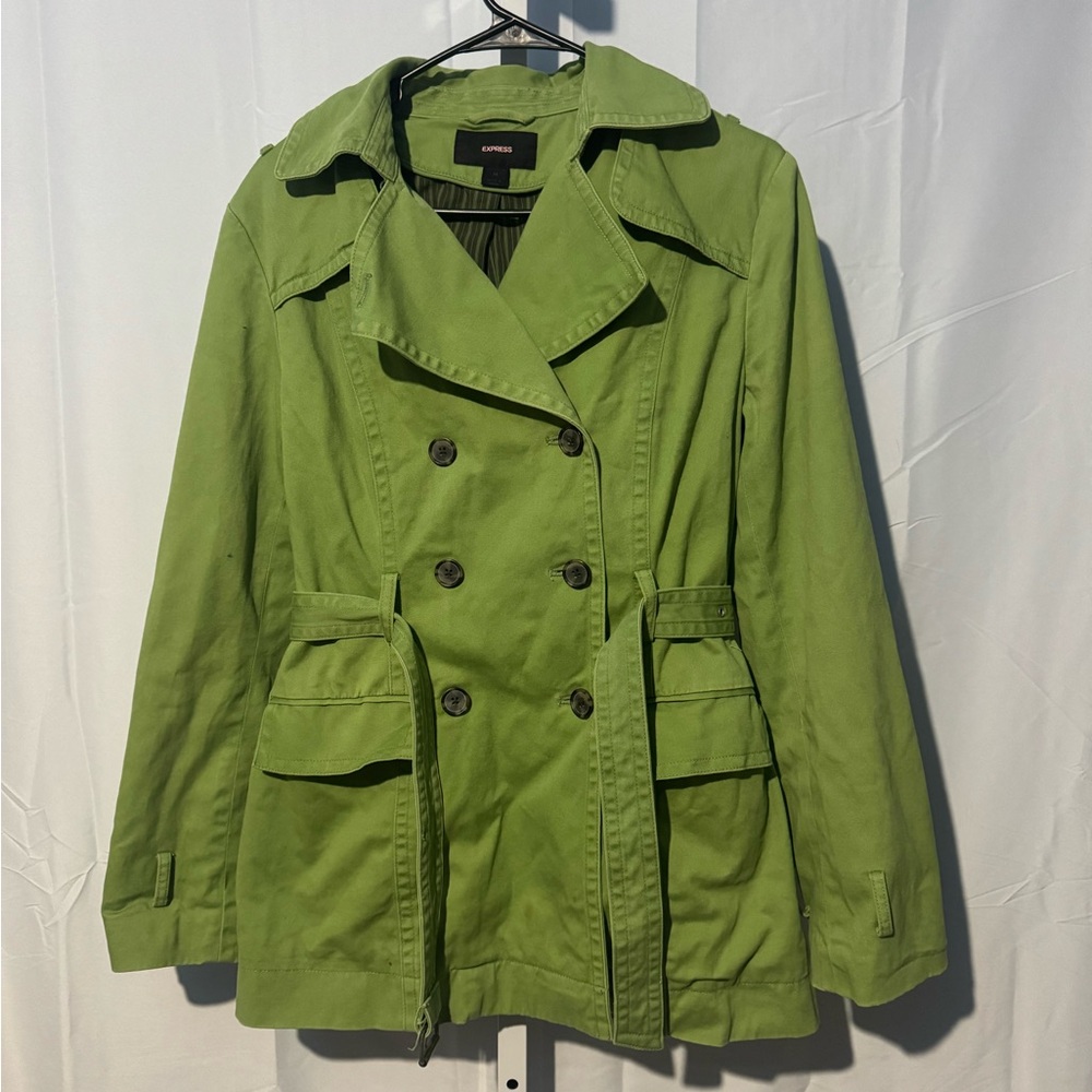 Express Vibrant Green Short Trench Coat Size M